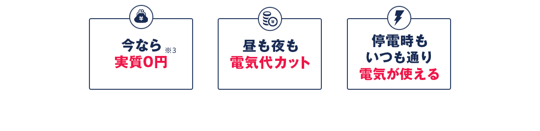 今なら実質0円！昼も夜も電気代カット！停電時もいつも通り電気が使える！